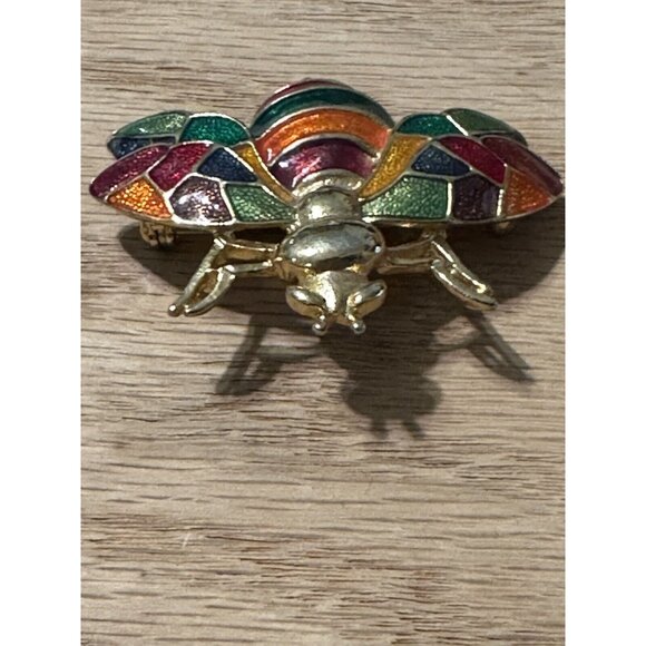 Don-Lin Gold Tone Enamel Bee Wasp Fly Insect Brooch Pin Signed Colorful - Picture 5 of 9